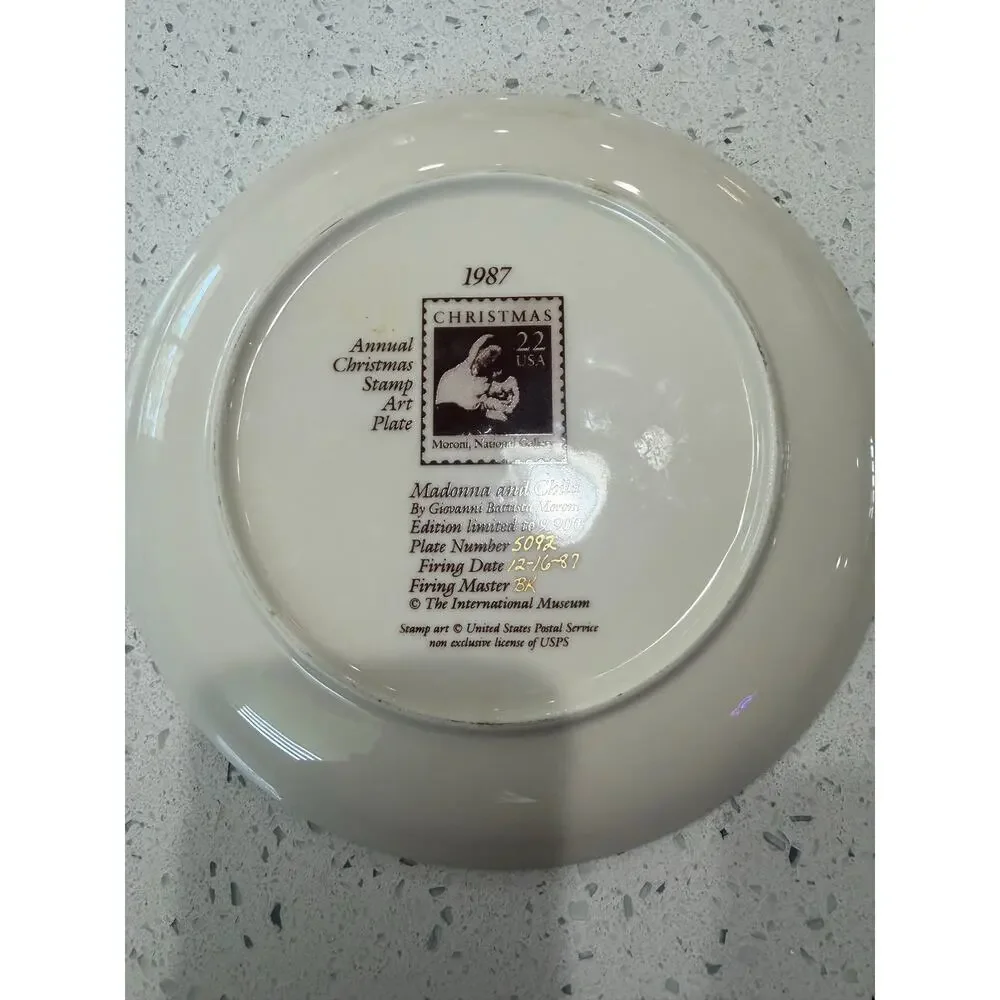 1987 Annual Christmas Stamp Art Plate Madonna l Child Limited Edition Collector